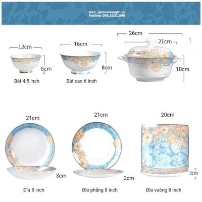 BỘ BÁT ĐŨA SỨ XƯƠNG CAO CẤP - HOA CÚC